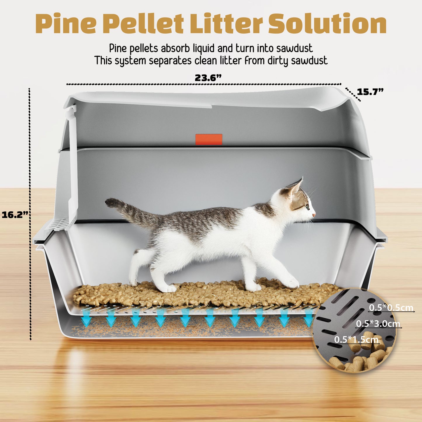 Stainless Steel Sifting Litter Box - Grey