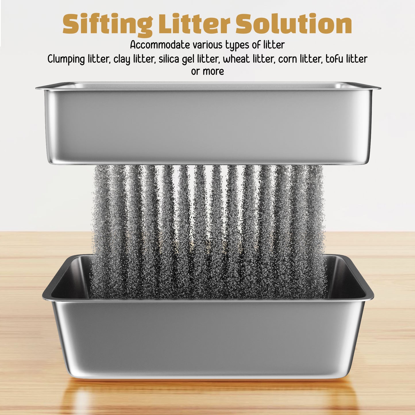 Stainless Steel Sifting Litter Box - Grey
