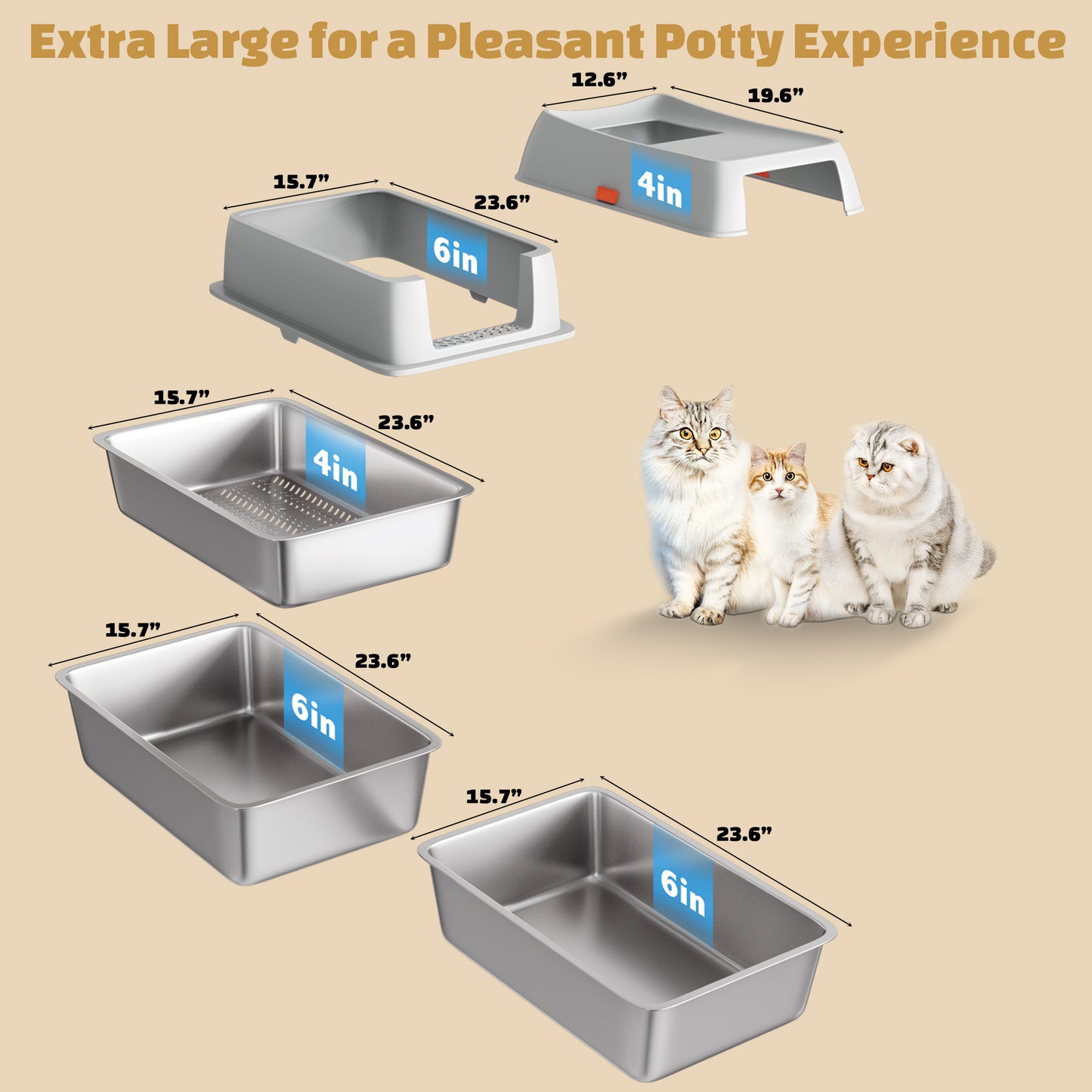 Stainless Steel Sifting Litter Box - Grey